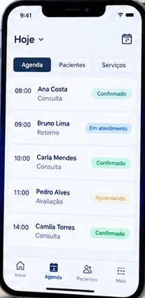 Tela do VAJORE Agenda no celular, com a lista de atendimentos