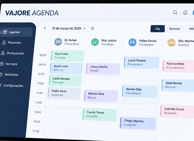 Tela do VAJORE Agenda no computador, com a agenda por profissional