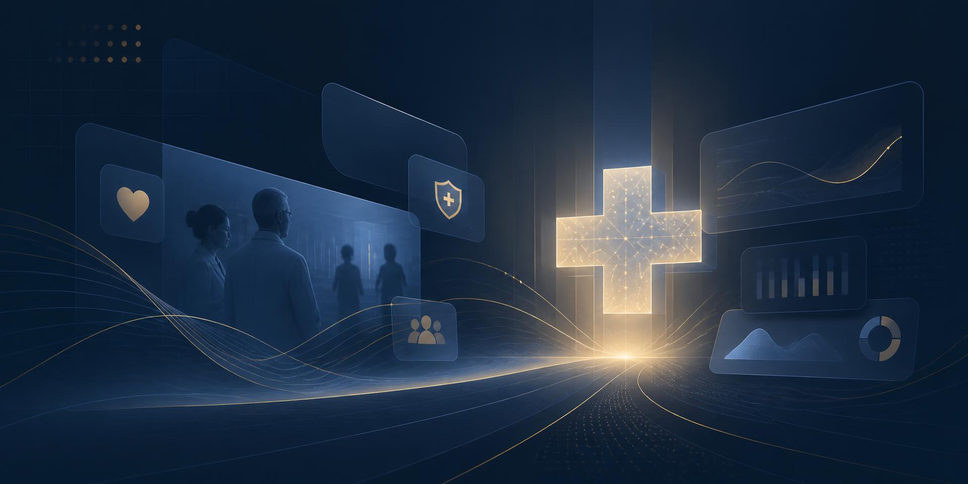 Composição institucional VAJORE representando tecnologia, organização em saúde e gestão